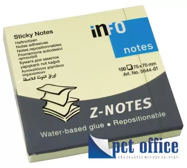 Öntapadó Jegyzettömb Z 75x75 mm Info Notes sárga