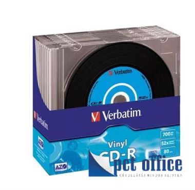CD-R lemez, bakelit lemez-szerű felület, AZO, 700MB, 52x, vékony tok, VERBATIM Vinyl 10 db-os