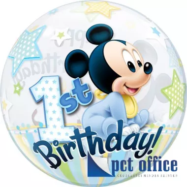 Lufi Bubble 22 inch-es Happy 1st Birthday Mickey - Mickey Egér 1. Születésnapi Számos