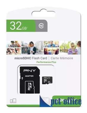 Memóriakártya, Micro SDHC, 32GB, Class 10, adapterrel, PNY Performance