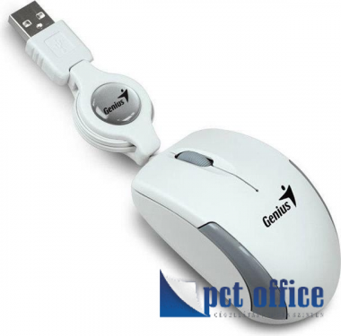 Egér, vezetékes, optikai, kisméret, USB, GENIUS Micro Traveler V2, fehér