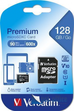 Memóriakártya, Micro SDHC, 128GB, Class 10, Verbatim Premium