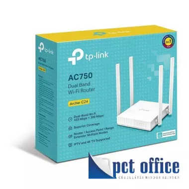 Router, vezeték nélküli, 1200Mbps, TP-LINK Archer C24 AC750 Dual Band