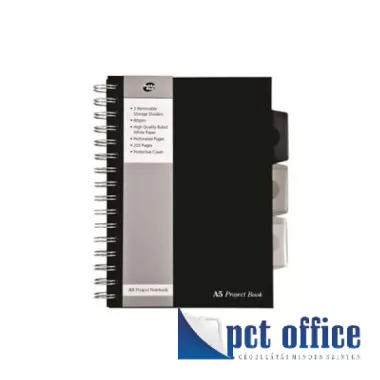 Spirálfüzet A5 vonalas Pukka Pad 125 lapos Regiszteres Black project book