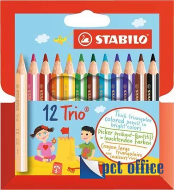 Színes Ceruza 12 db-os háromszögletű vastag, rövid,Trio Stabilo