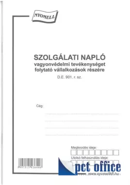 D.E.901 Szolgálati napló vagyonvédelmi tevékenységet folytató vállalkozások részére