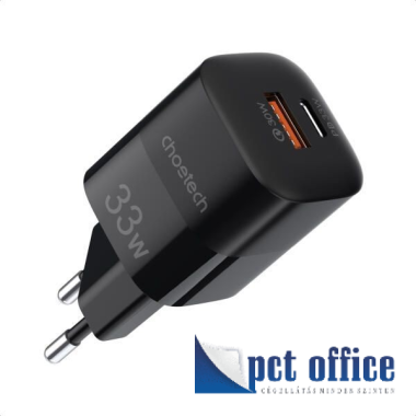 USB hálózati adapter 1X és Type-C Choetech PD5006B Type-C PD33W gyorstöltő, fekete
